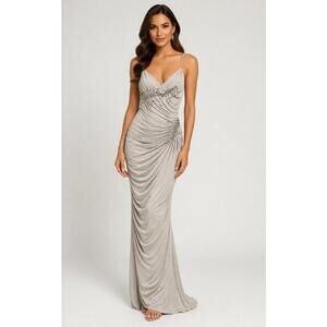 Mignon Stone Beaded Ruched Evening Gown Sz 10 NWT Prom Gala Designer Elegant